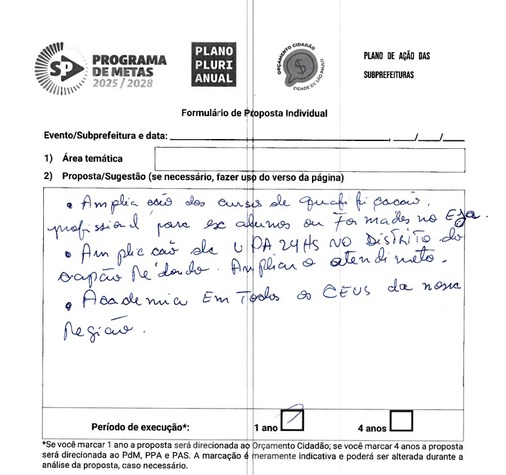 Formulário da proposta