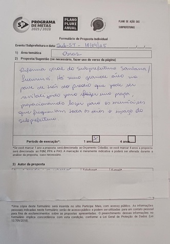 Formulário de proposta individual:elaborado em audiência pública