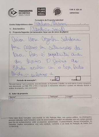 Formulário de proposta individual:elaborado em audiência pública
