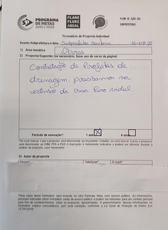 Formulário de proposta individual:elaborado em audiência pública