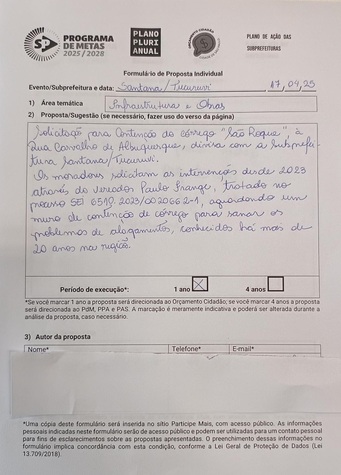 Formulário de proposta individual:elaborado em audiência pública
