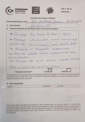 Formulário de proposta individual:elaborado em audiência pública