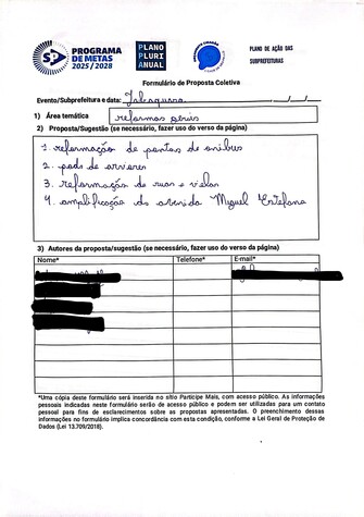 Proposta coletiva para reforma de ruas e vielas