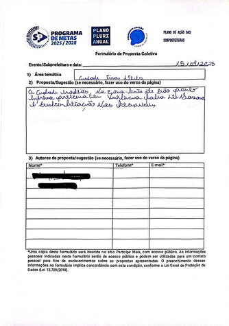 Proposta coletiva para melhorias na cidade Tiradentes