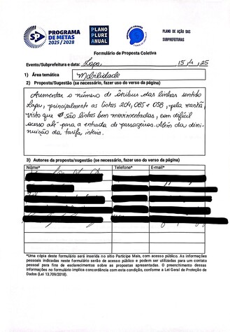 Proposta coletiva para expansão das linhas  204, 085 e 058 e redução da tarifa