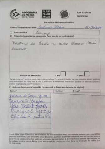 Formulário de proposta individual:elaborado em audiência pública