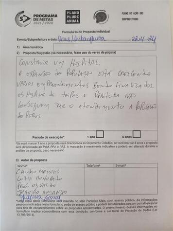 Formulário de proposta individual:elaborado em audiência pública