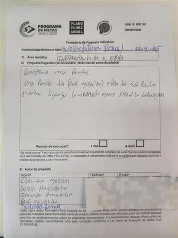 Formulário de proposta individual:elaborado em audiência pública