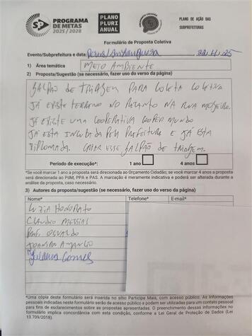 Formulário de proposta individual:elaborado em audiência pública