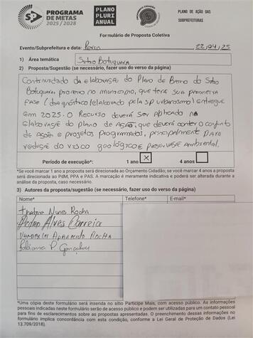 Formulário de proposta individual:elaborado em audiência pública