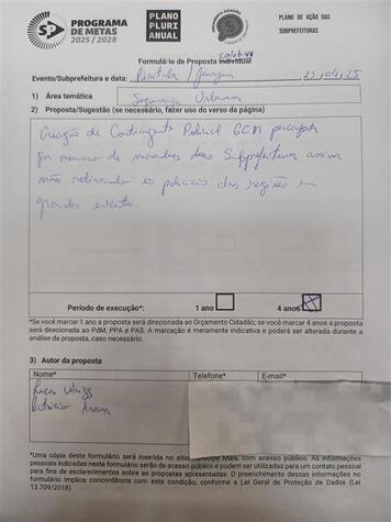 Formulário de Proposta Coletiva. Elaborada na audiência pública