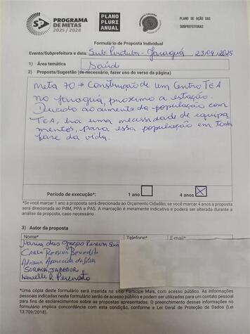 Formulário de Proposta Coletiva. Elaborada na audiência pública
