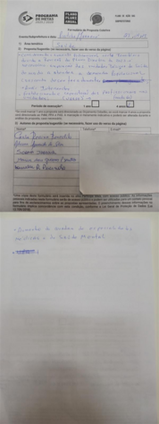 Formulário de Proposta Coletiva. Elaborada na audiência pública