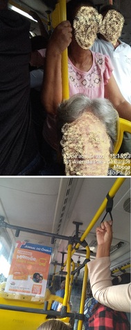 Ônibus lotado fora do horário do rush.