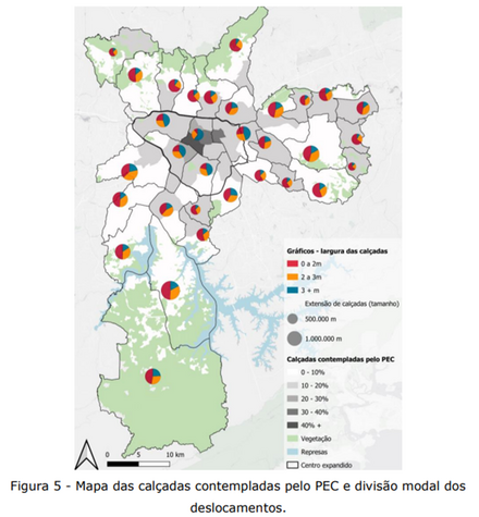 Mapa das calçadas contempladas pelo PEC