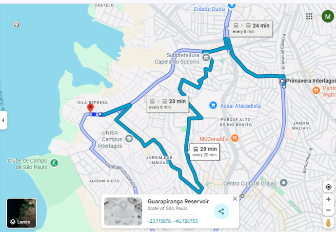 Print com as atuais opções de linhas de ônibus Print com as atuais opções de linhas de ônibus