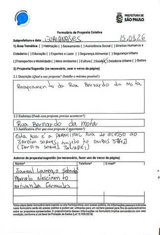 Proposta de recapeamento da Rua Bernardo da Mota 