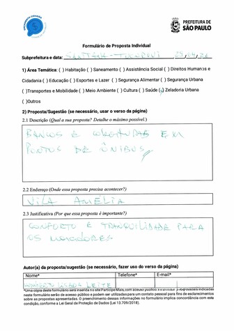Proposta de bancos e coberturas em pontos de ônibus na Vila Amélia 